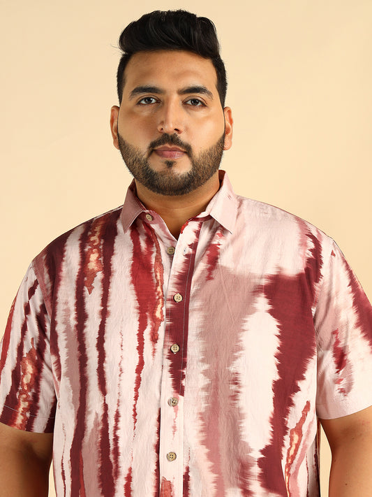 Brown Tie Dye Printed Plus Size Casual Men Shirt