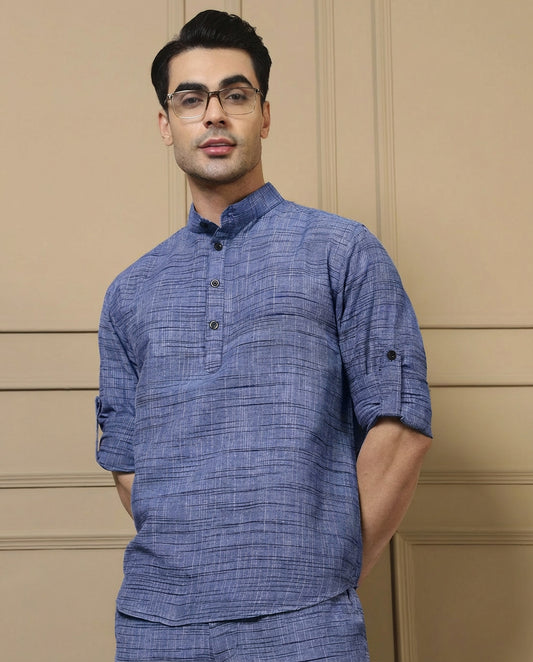 Sky Blue Cotton Printed Men Co-ord Set
