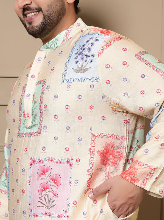Patch Floral Multicolor Men Plus Size Kurta
