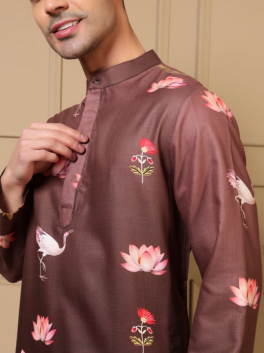 Brown Ombre Pichwai Printed Men Kurta