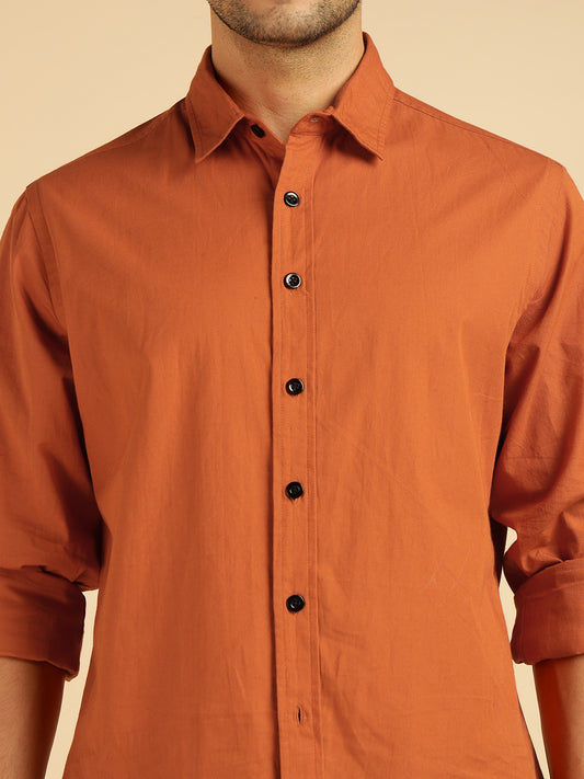 Tan Brown Solid Pure Cotton Men Formal Shirt