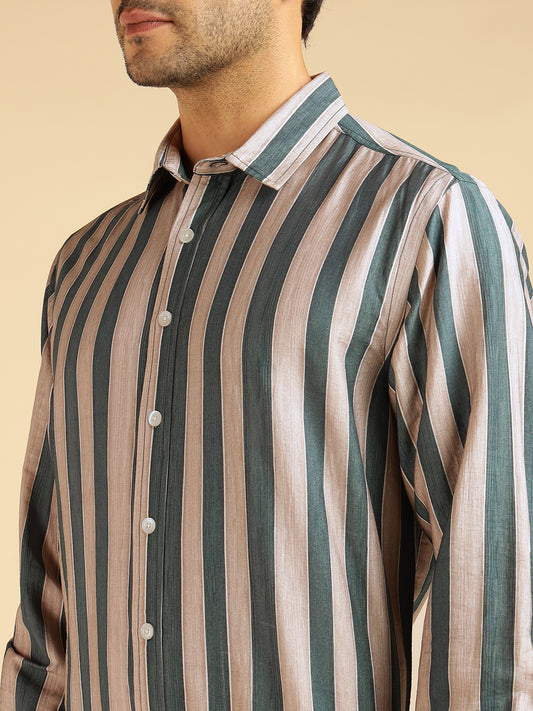 Grey Multi Striped Men Formal Shirt