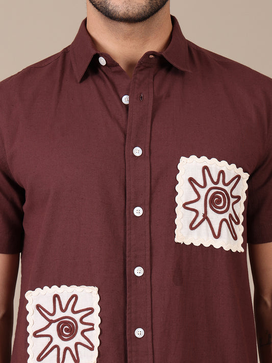 Embroidered Pure Cotton Patch Work Casual Shirt For Men