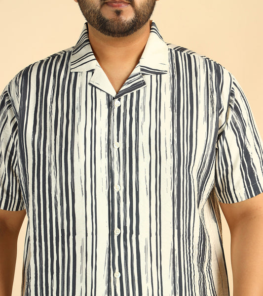 Grey Striped Printed Men Plus Size Co-Ord Set