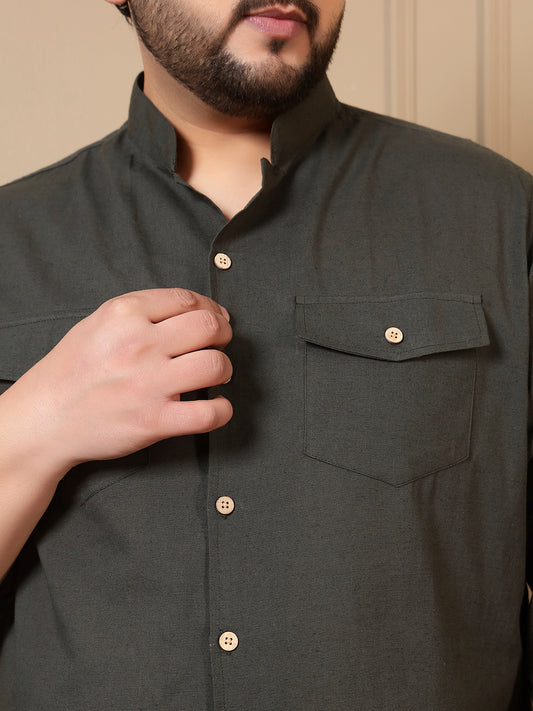 Charcoal Solid Pure Cotton Shirt With Pants Plus Size Co-Ord Set For Men