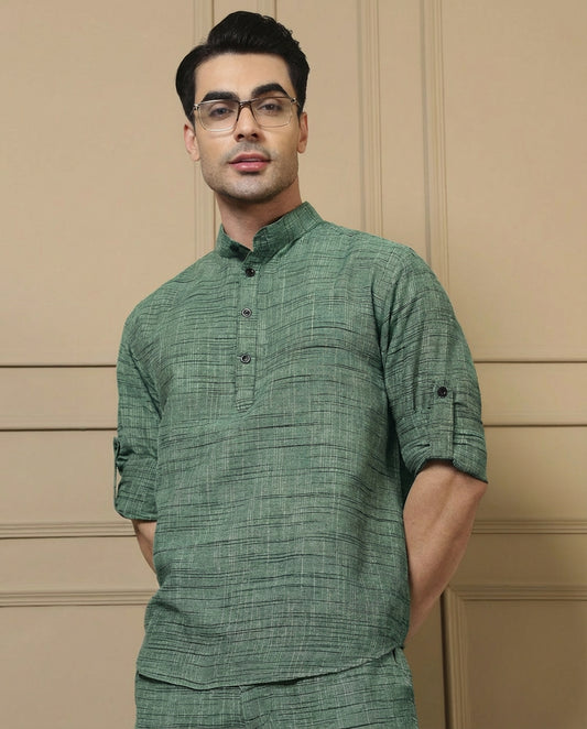 Green Cotton Printed Men Co-ord Set
