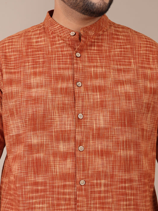 Pure Khadi Tan Brown Plus Size Co-Ord Set For Men