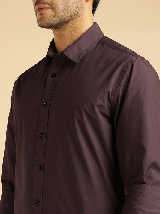 Pure Cotton Wine Men Formal Shirt