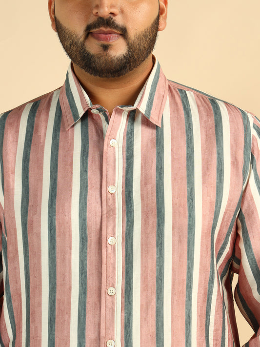 Multicolor Striped Plus Size Formal Men Shirt