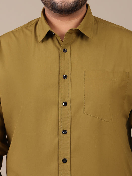Pure Cotton Olive Green Plus Size Men Formal Shirt