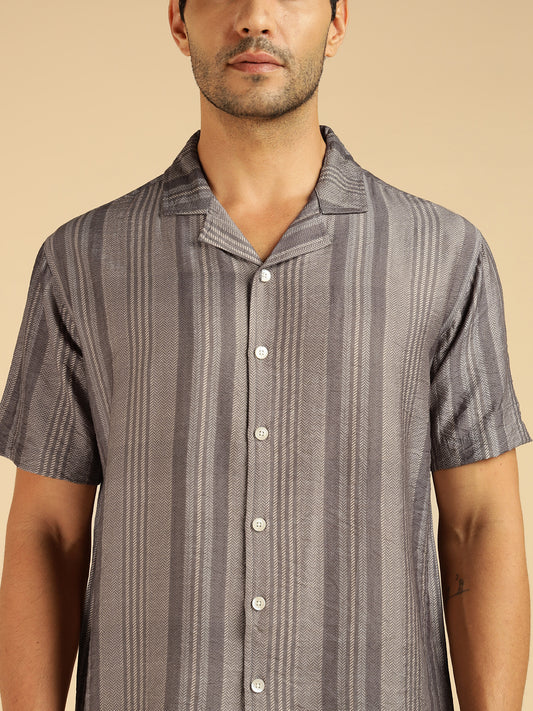 Grey Striped Men Casual Shirt