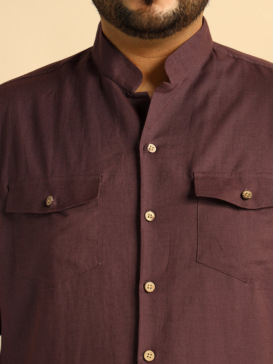 Brown Solid Pure Cotton Plus Size Co-Ord Set For Men