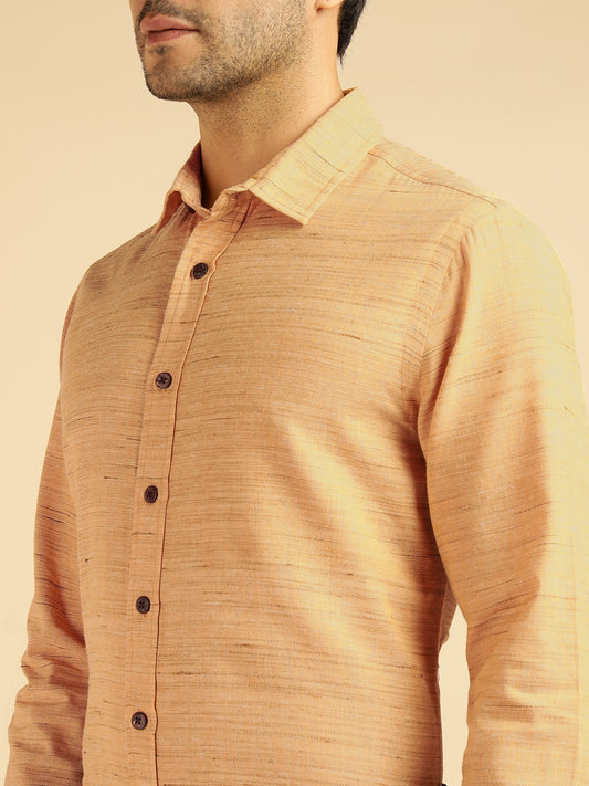 Yellow Khadi Pure Cotton Men Formal Shirt