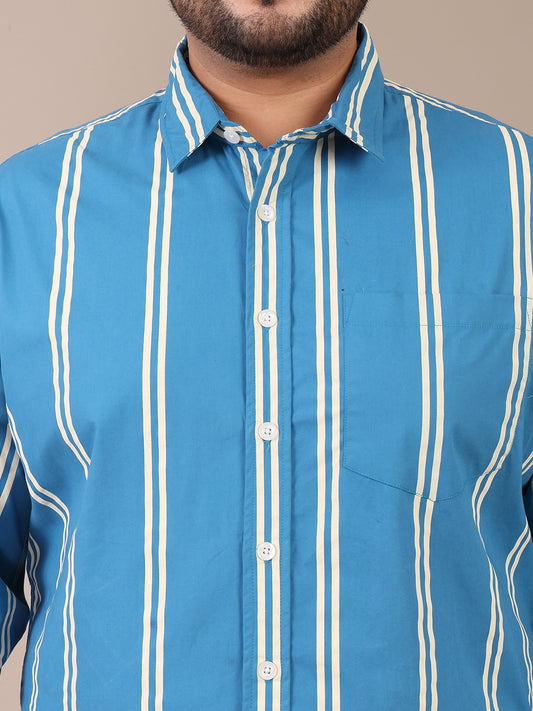 Turquoise Striped Formal Plus Size Shirt For Men