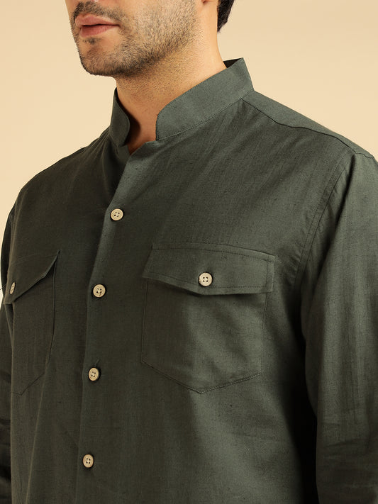Charcoal Solid Pure Cotton Shirt With Pants Co-Ord Set For Men