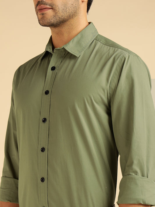 Pure Cotton Sea Green Men Formal Shirt