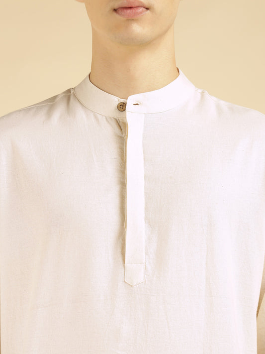 Off White Floral Placement Printed Pure Cotton Kurta For Men