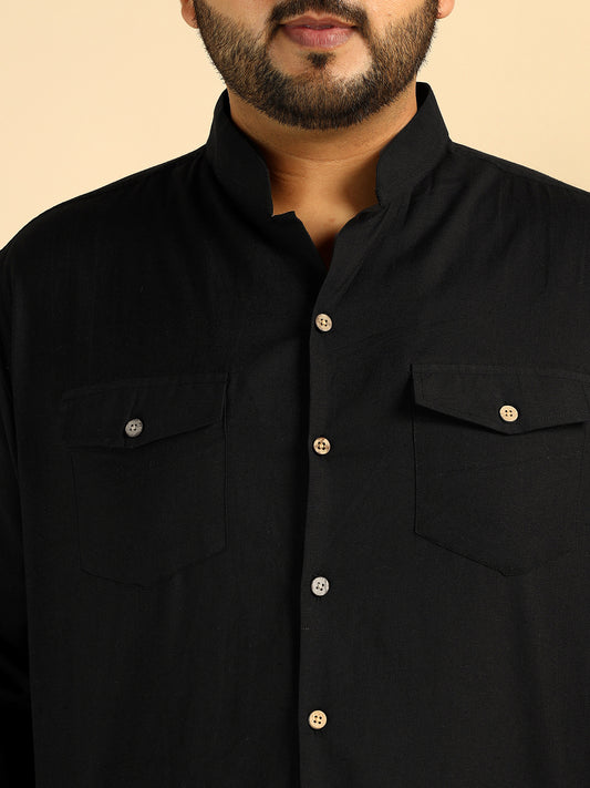 Black Solid Colour Pure Cotton Plus Size Co-Ord Set For Men