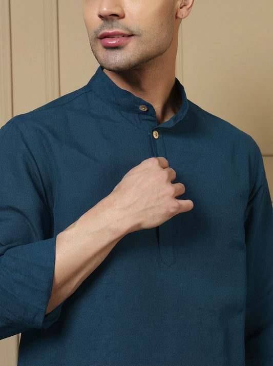 Teal Cotton Men's Kurta