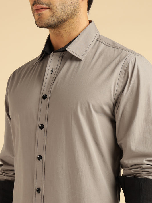 Pure Cotton Grey Men Formal Shirt
