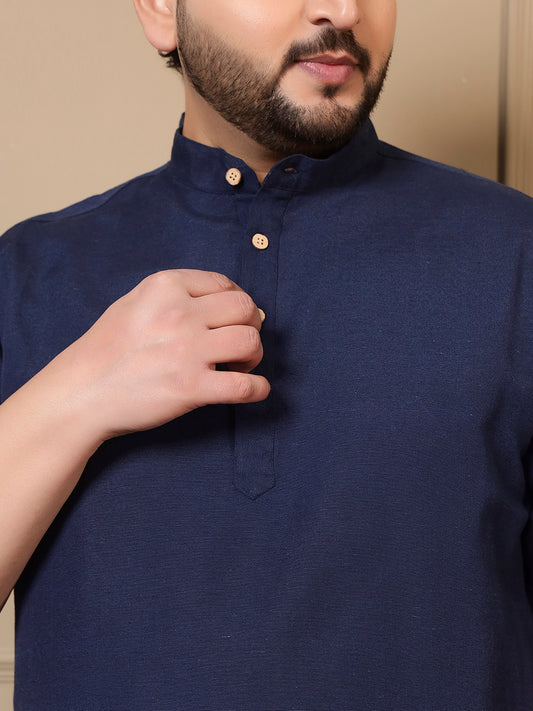 Navy Blue Cotton Kurta With Pant Men Plus Size Co-ord Set