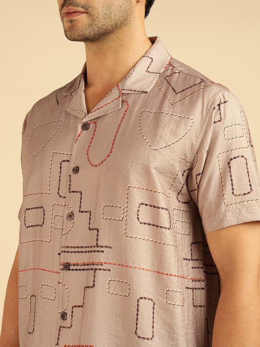 Beige Geometrical Men Casual Shirt