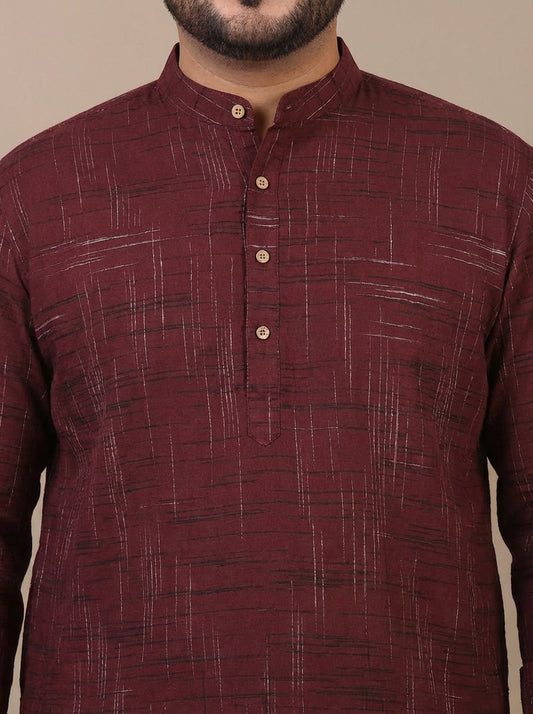 Pure Cotton Maroon Mandarin Collar Plus Size Co-Ord Set For Men