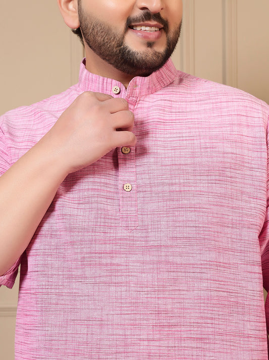 Pink Cotton Textured Kurta With Pant Men Plus Size Co-ord Set