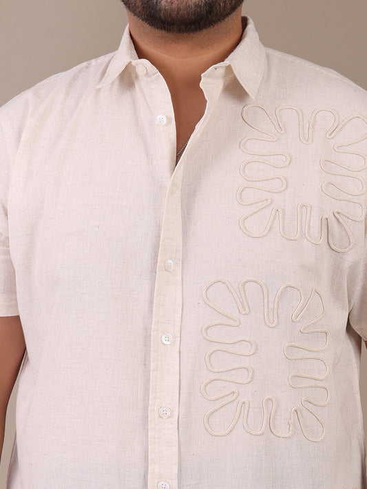 Spread Collar Solid Pure Cotton Plus Size Casual Shirt For Men