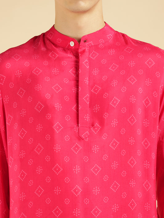 Magenta Motif With Border Printed Ethnic Kurta For Men
