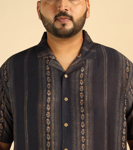 Wine Motif Striped Printed Plus Size Casual Men Shirt