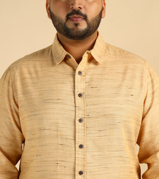 Yellow Khadi Cotton Plus Size Formal Men Shirt