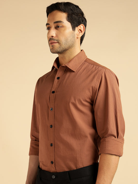 Pure Cotton Brown Men Formal Shirt