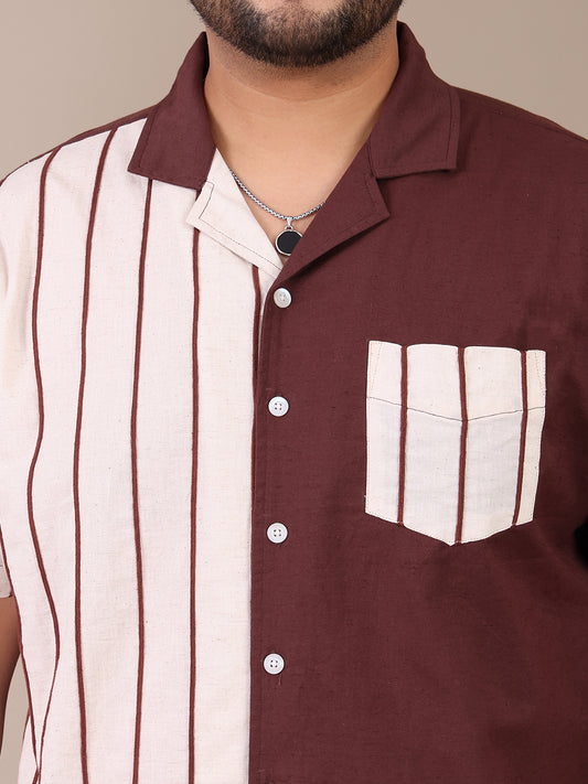 Colorblock Pure Cotton Embroidered Casual Plus Size Shirt For Men