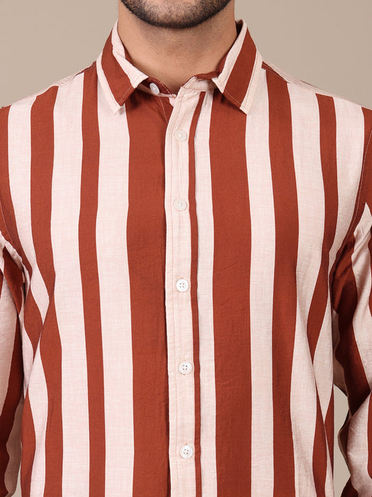 Striped Tan Brown Formal Shirt For Men