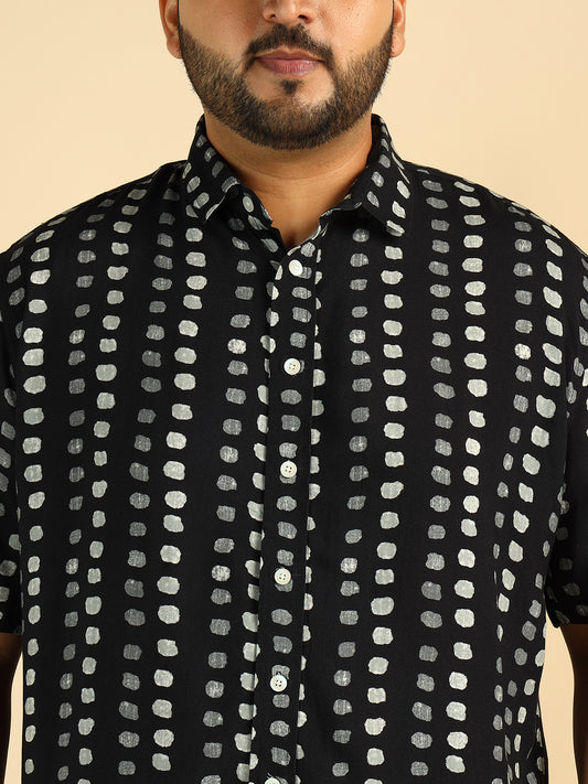 Black Polka Men Plus Size Casual Shirt