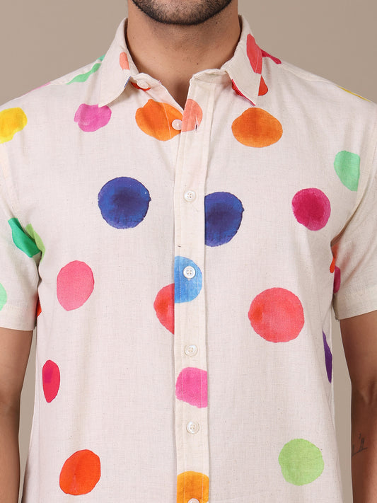 Multicolor Pure Cotton Polka Casual Shirt For Men