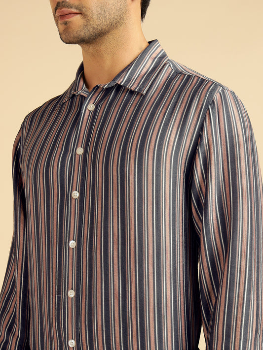Blue Multi Striped Men Formal Shirt