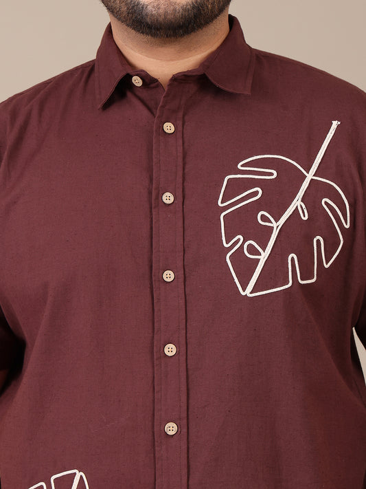 Embroidered Pure Cotton Casual Plus Size Shirt For Men
