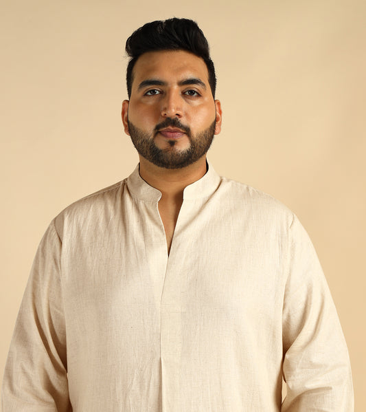 Off White Solid Colour Pure Cotton Plus Size Co-Ord Set For Men