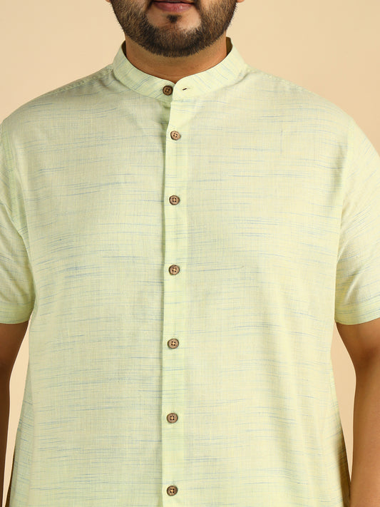 Pista Green Khadi Cotton Men Plus Size Co-Ord Set