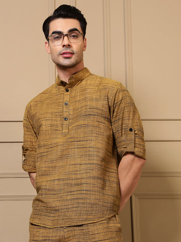 Olive Khaki Cotton Printed Kurta For Men