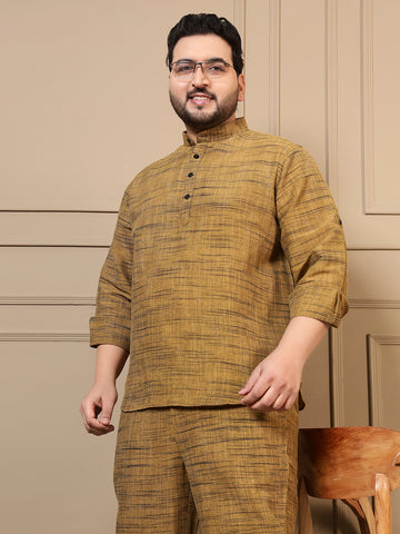 Olive Khaki Cotton Printed Plus Size Kurta For Men