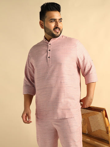 Pink Handloom Cotton Plus Size Kurta For Men