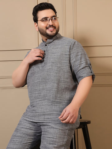 Grey Cotton Printed Plus Size Kurta For Men